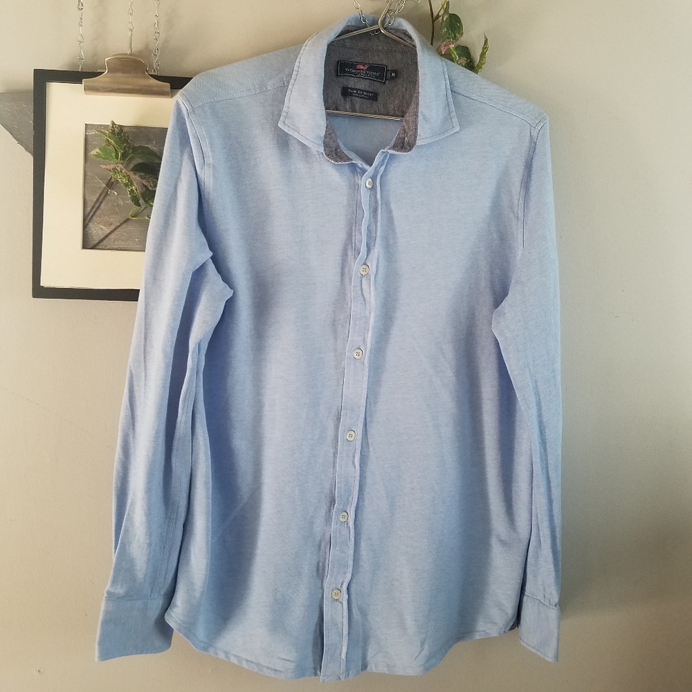 Vineyard Vines‎ Geneva Cotton Knit Woven Button Down Slim Fit Shirt Blue M